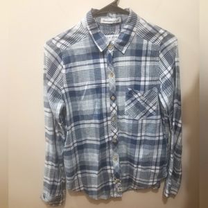 Abercrombie & Fitch Blue White Plaid Collar Button Down Preppy Western Shirt SM